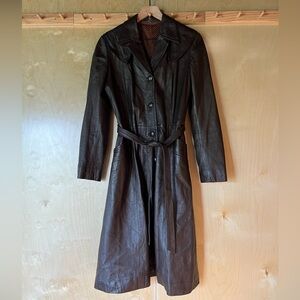 Women's Brown Leather Trench Coat